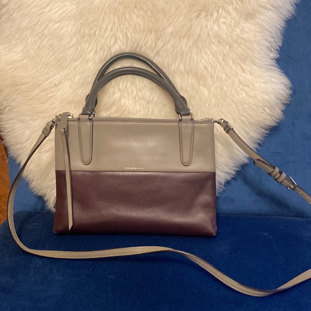 COACH Eggplant and Mauve/Grey Color Block Handbag.